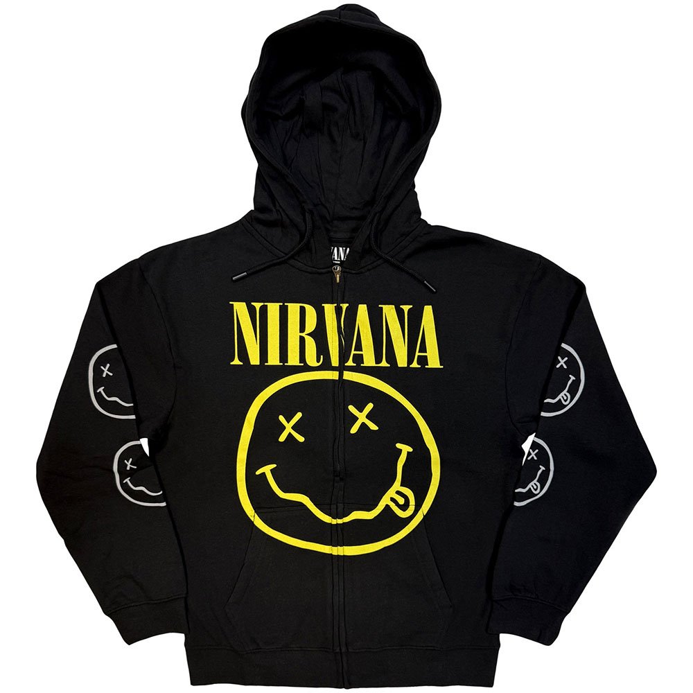 Nirvana - Yellow Happy Face Vest met capuchon - Zwart